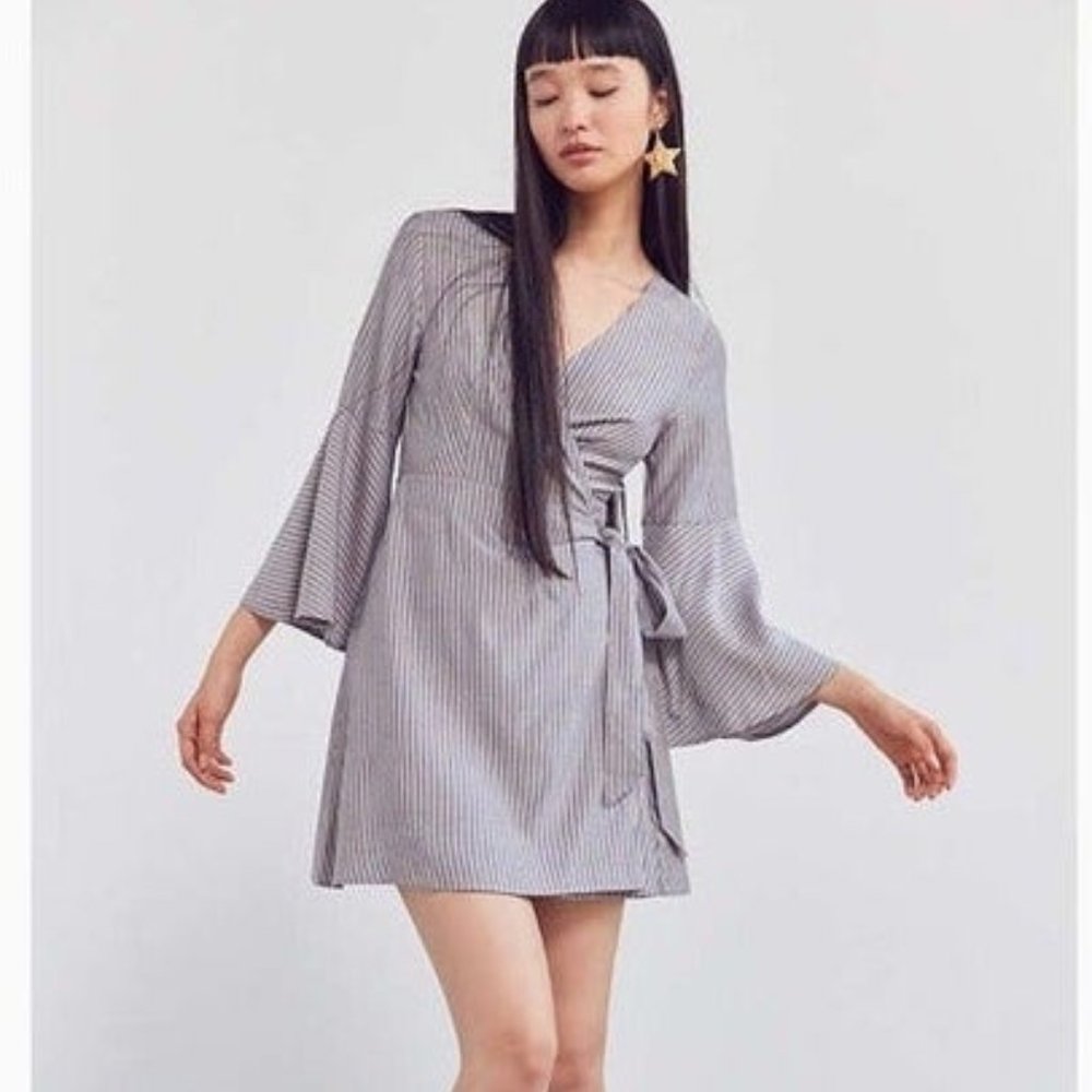 NWT Ecote Striped Bell-Sleeve Wrap Dress